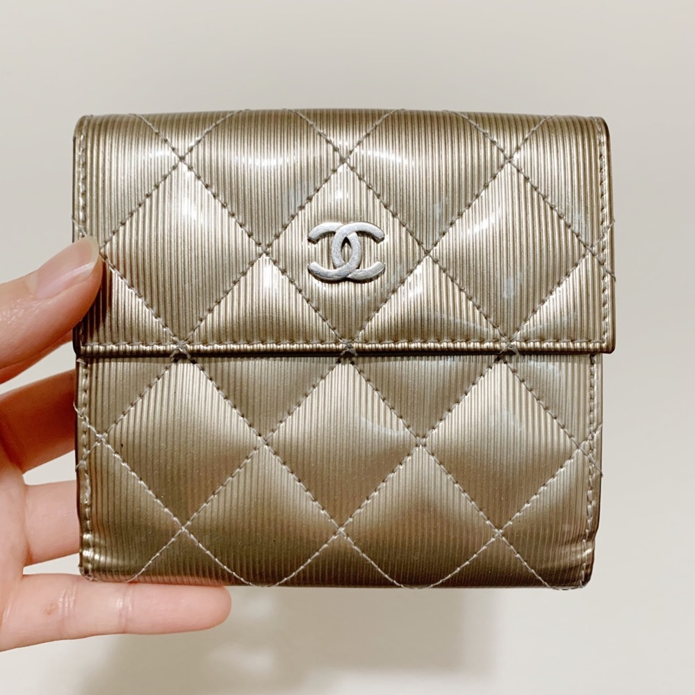 Authentic Chanel Patent Quilted CC French Wallet